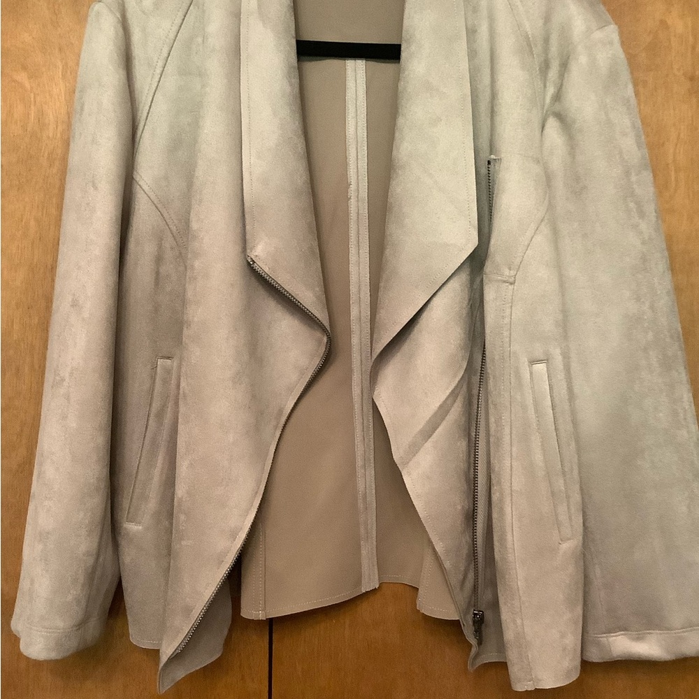 Philosophy Tan Suede Teddy Jacket with Waterfall Front